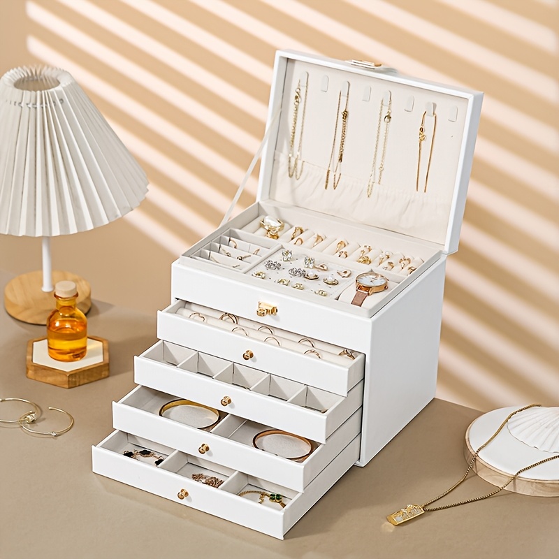 Elegant 5-Layer Beige and Black Jewelry Storage Box, Gift for Her